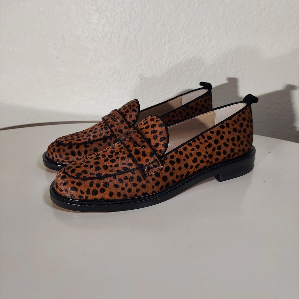 ANN TAYLOR Calf Hair Brown/Black Leopard Print Penny Loafers Women's Size 6 M